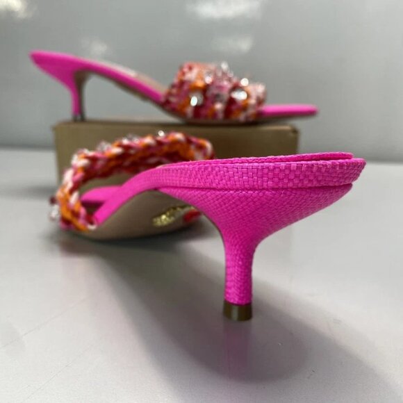NEW AQUAZZURA Women’s Crystal Cote Mule Sandals  Bright Pink Size 10.5 Crocheted - Picture 7 of 8